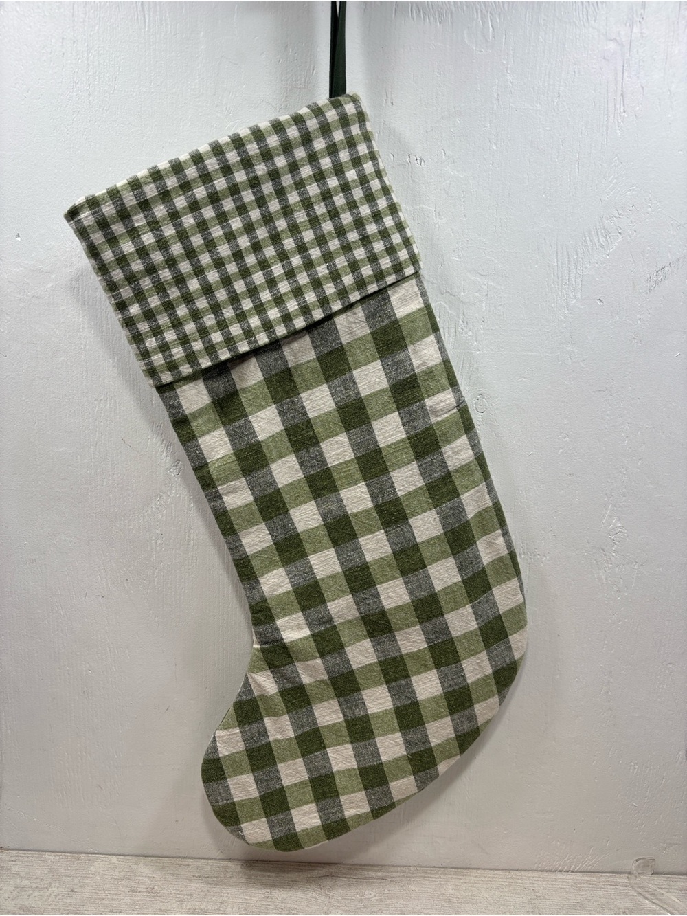 Studio McGee Plaid Woven Green Cream Buffalo Check Farmhouse Christmas Stocking